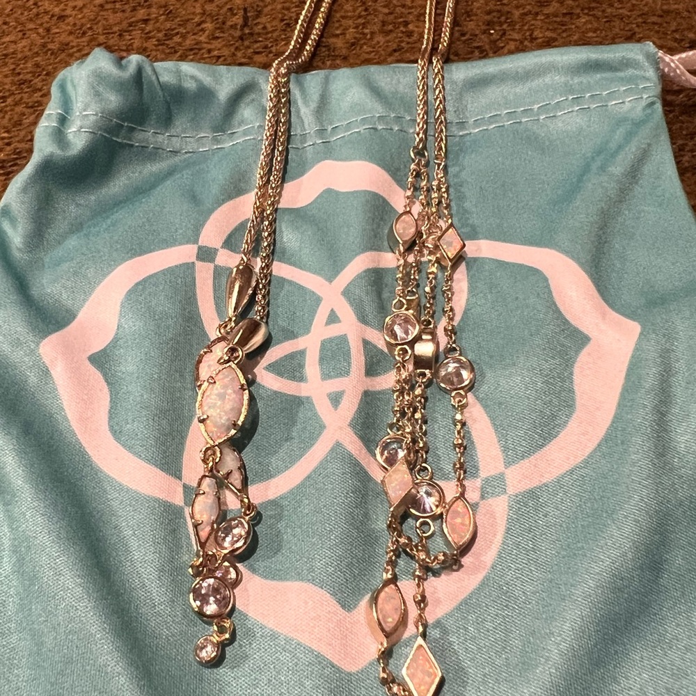 Kendra Scott Silver Pink Opal & Clear Crystal Multi-Station Necklace